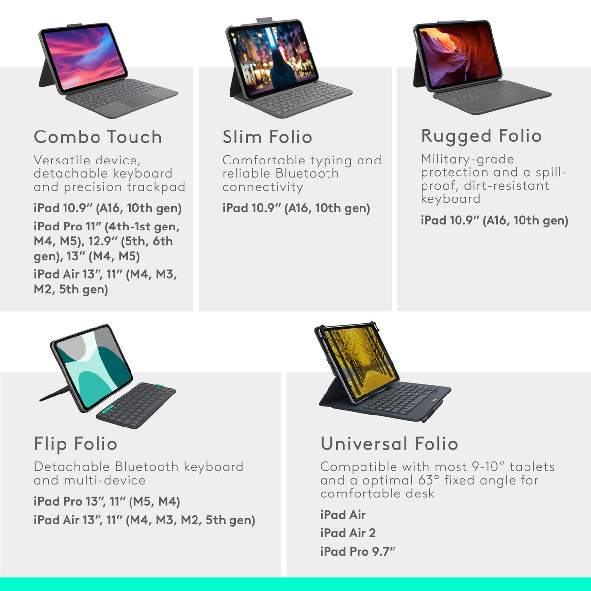 Logitech - Flip Folio Keyboard Case for iPad Pro 11-inch - Latest Model (M4 & M5), iPad Air 11-inch (M2, M3 & M4)(5th Gen) - Graphite
