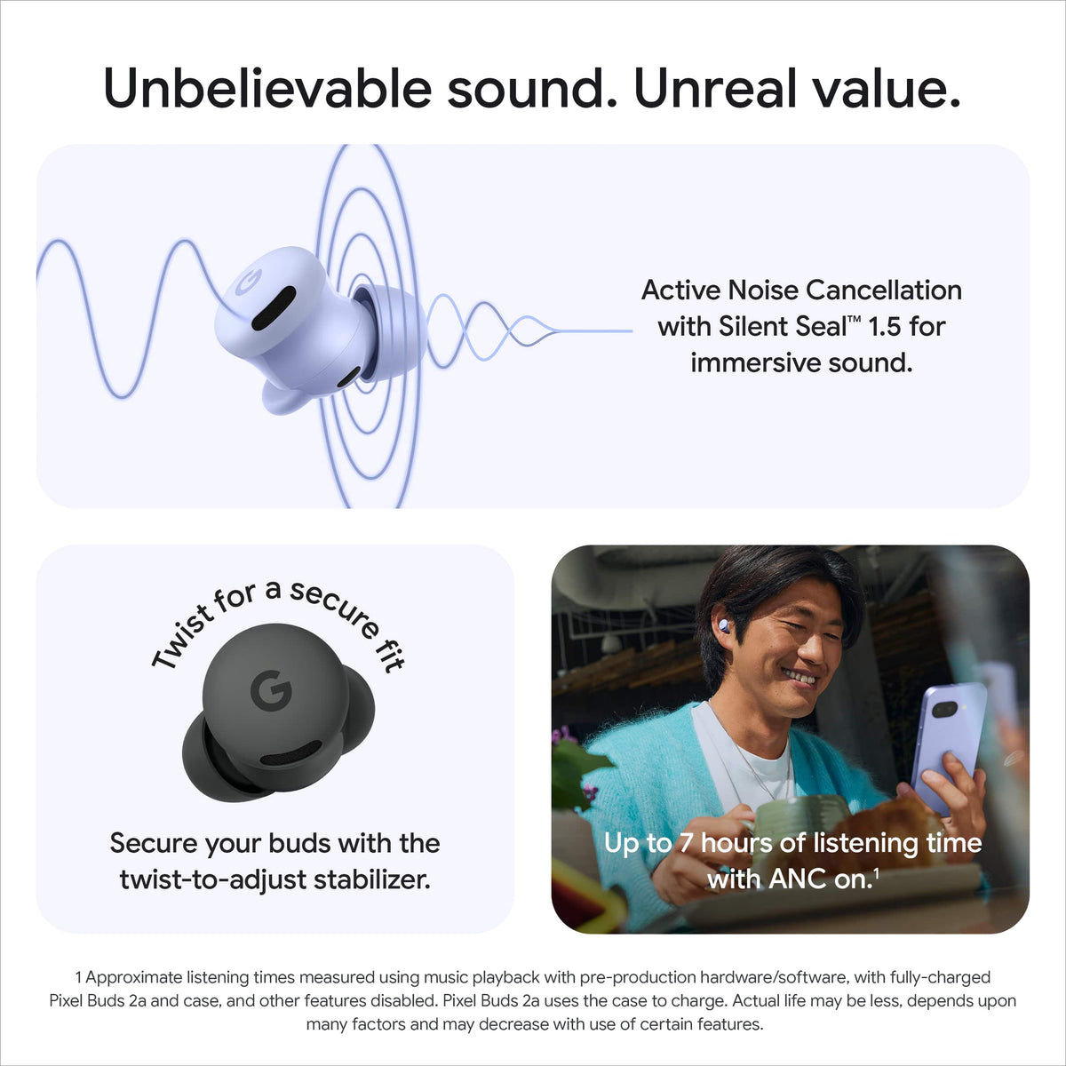 Google - Pixel Buds 2a - Wireless Earbuds with Active Noise Cancellation - Bluetooth Headphones - Iris