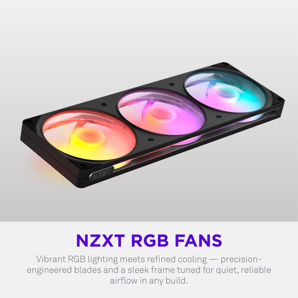 NZXT - F360 RGB Fan - 360mm Single-Frame Case Fan Unit with 3x 120mm PWM RGB Computer Case Fans - Black