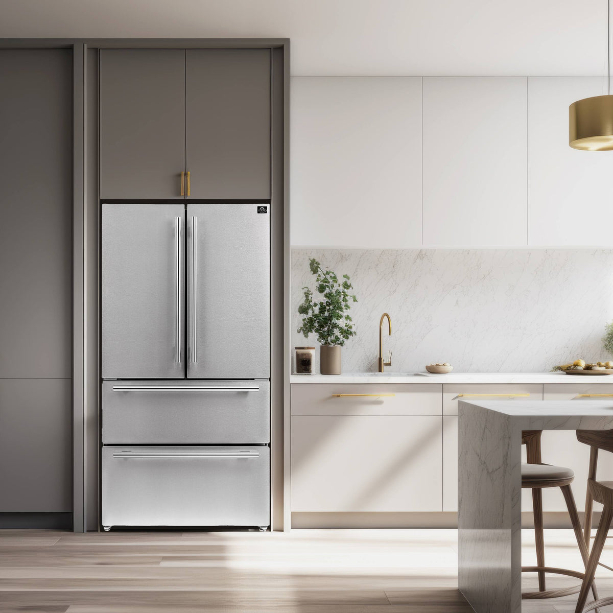 Forno Appliances - 36 in. Wide Moena 19.2 Cu. Ft. French Door Refrigerator - Stainless Steel