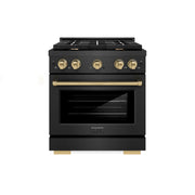 ZLINE - 30 in. Wide 4 Burner Autograph 4.2 cu. ft. Freestanding Paramount Dual Fuel Range with Bronze Accents - Black Satin Stainless Steel