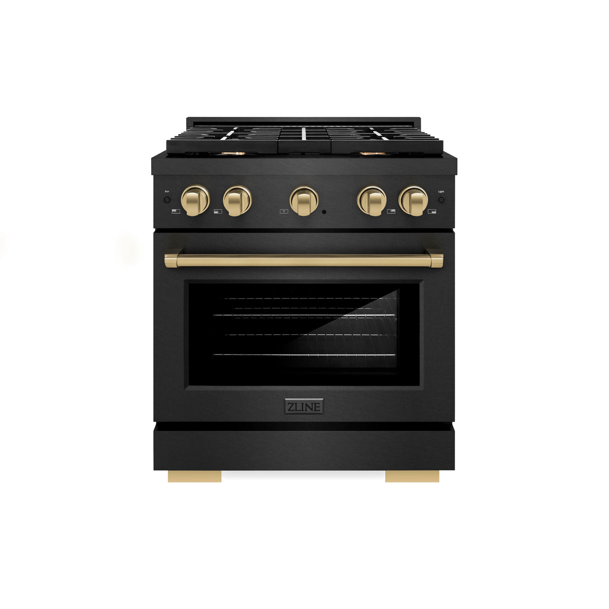 ZLINE - 30 in. Wide 4 Burner Autograph 4.2 cu. ft. Freestanding Paramount Dual Fuel Range with Bronze Accents - Black Satin Stainless Steel