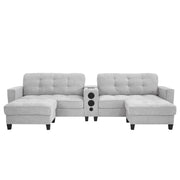 Modern Sectional Sofa U-Shaped With Movable Ottomans, tooth Speakers, LED Lights And Modular Storage