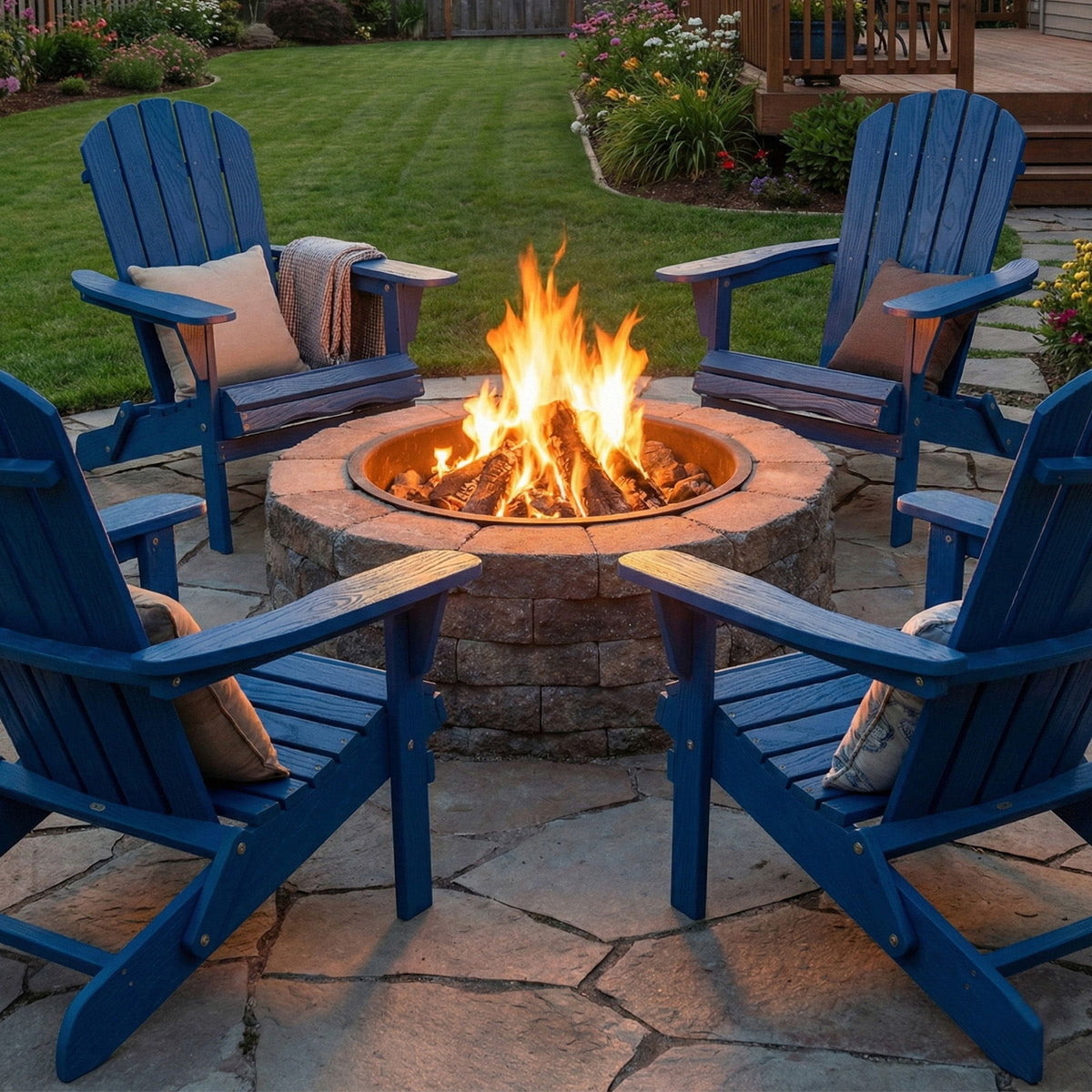 Sillón Adirondack Plegable de Exterior con Respaldo y Asiento Preensamblados para Patio - Azul Marino