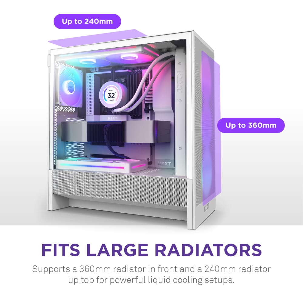 NZXT - H5 Flow RGB 2024 Compact ATX Mid-Tower Airflow PC Case - White
