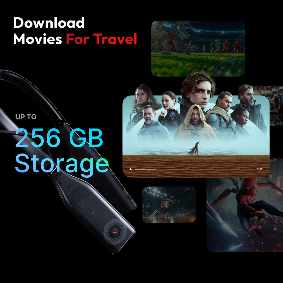VITURE - Pro Neckband - Multi-screen/3DoF/Smooth Follow/Ambient Mode, 3D Player, AI Assistant - 12GB+256GB - Black