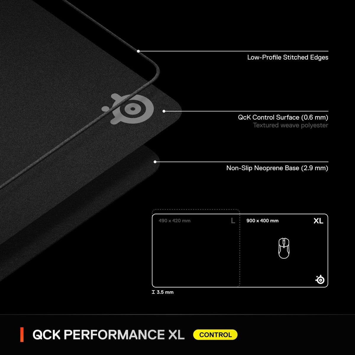 SteelSeries - QcK Performance Gaming Mouse Pad XL - Control - Black