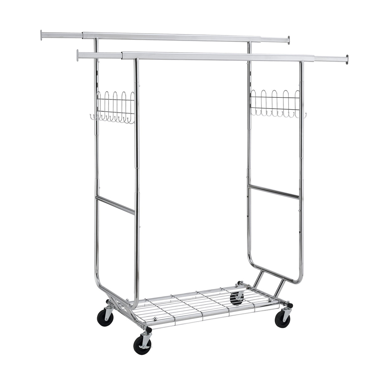 Heavy Duty Double Clothing Garment Rack With Shelves - Silver