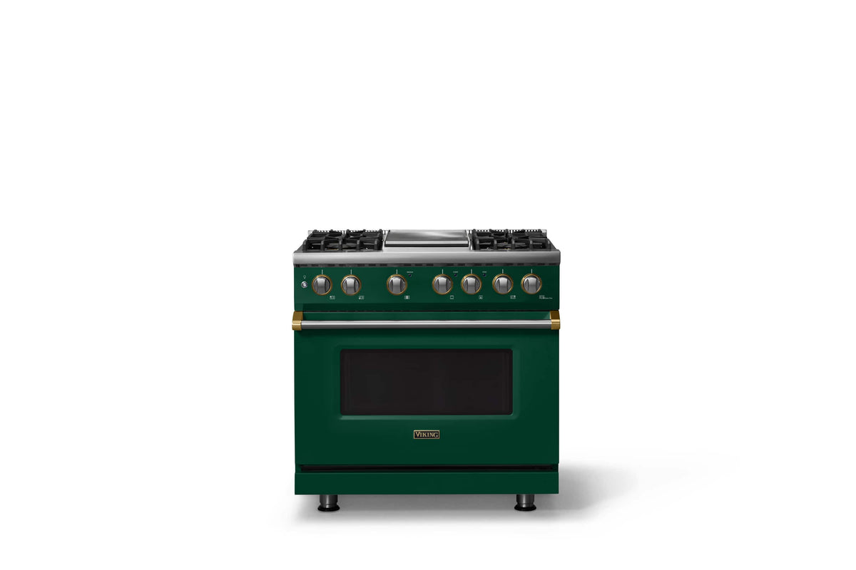 Viking - 36"W. Pro5S 5.6 Cu. Ft. Freestanding Self-Clean Sealed 4B LP DF Convection Range/Grdl-Ivy/Brushed Brass - Ivy