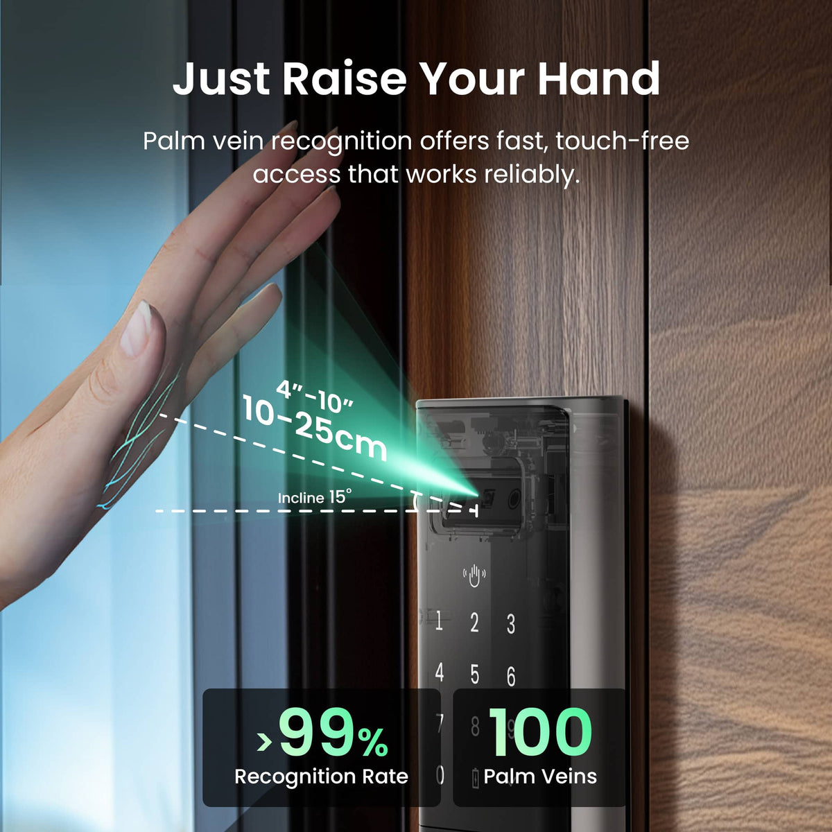 DESLOC - K140 Plus Smart Lock with 10,000mAh Battery Wi-Fi Replacement Deadbolt with Palm Vein Recognition and Auto Lock - Black