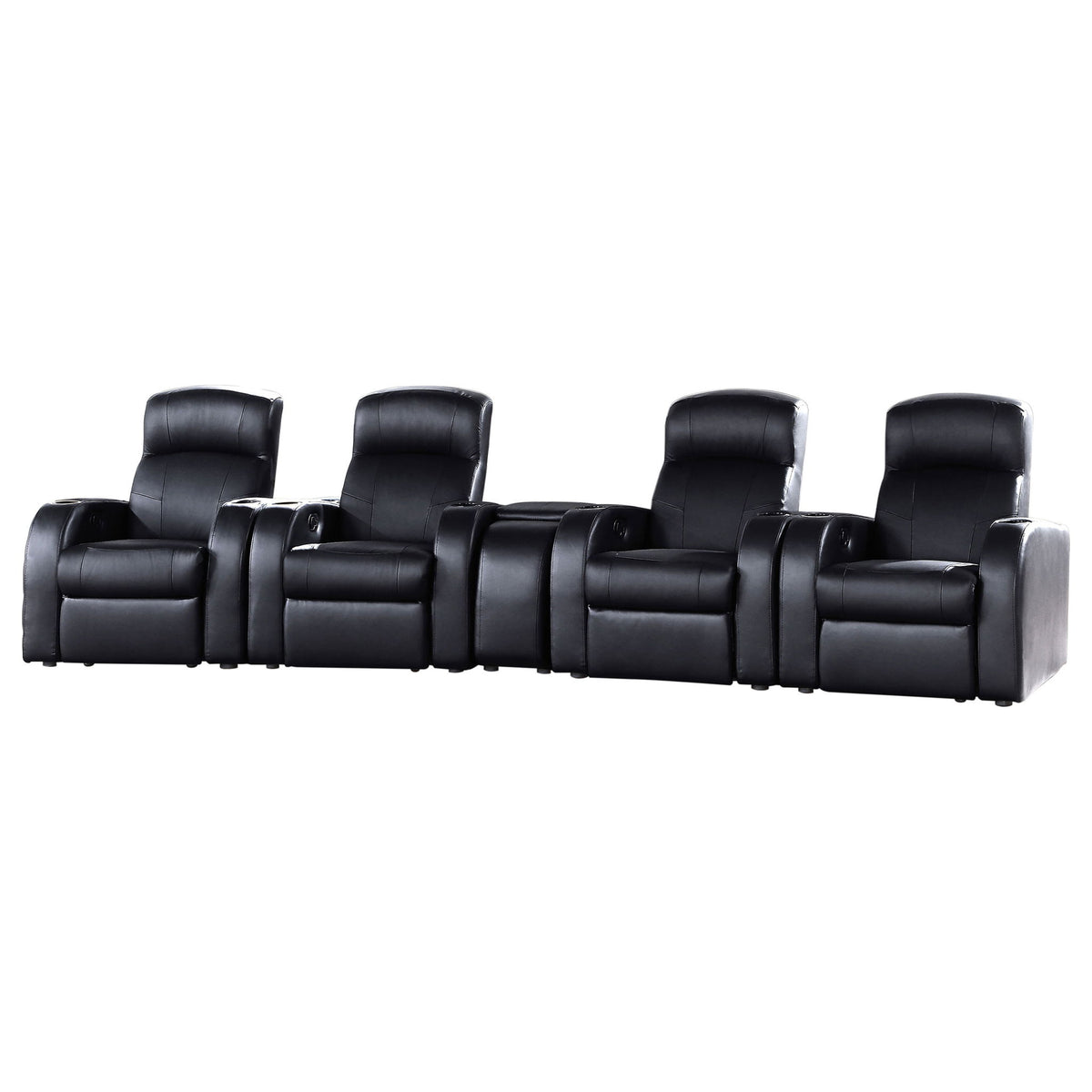 Greenfield - Home Theater de 4 Plazas Con Reclinables con Consola Wedge con Almacenamiento Incorporado y Portavasos - Negro