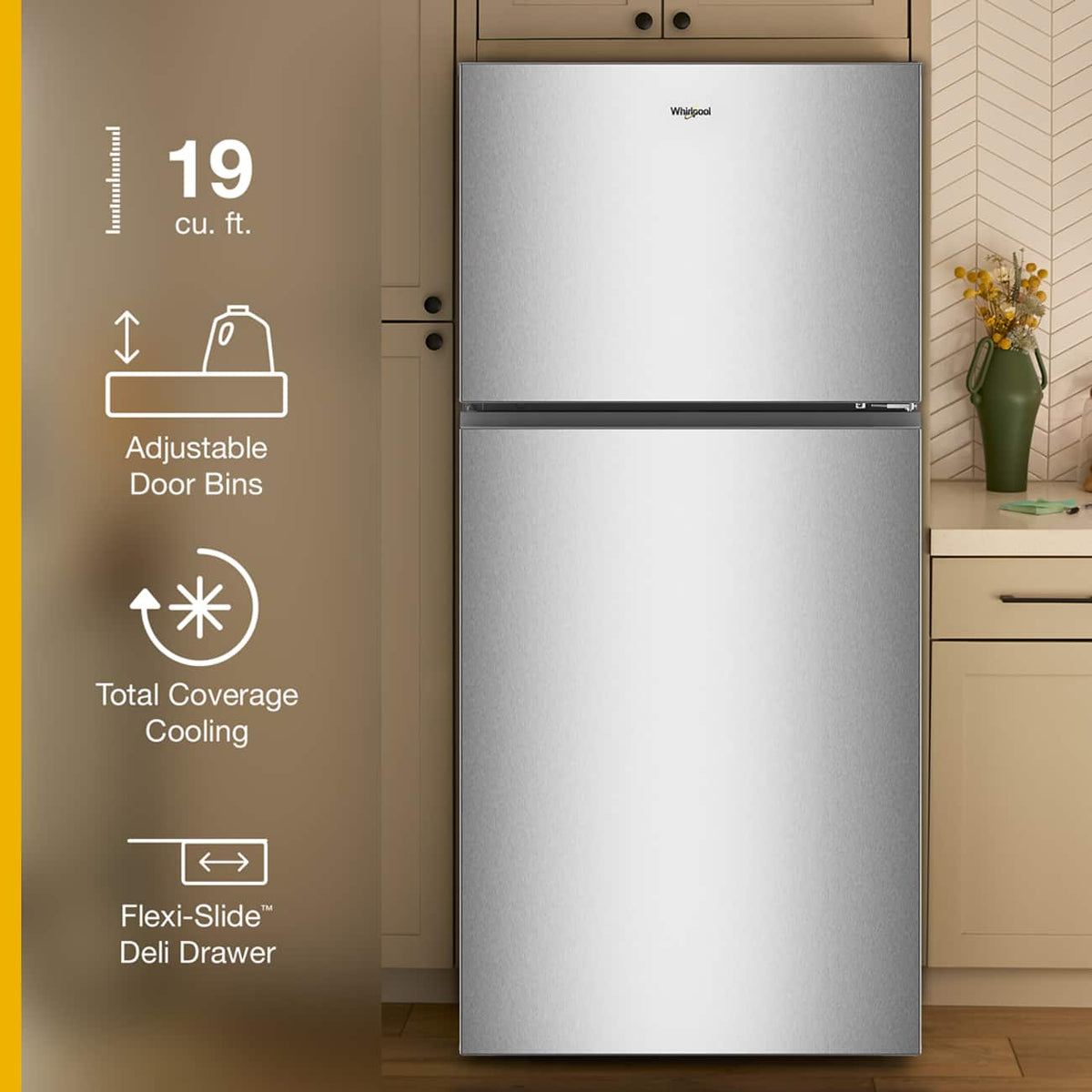 Whirlpool - 30 in. Wide 19 cu. ft. Wide Top Freezer Refrigerator with Total Coverage Cooling - Fingerprint-Resistant Stainless Finish