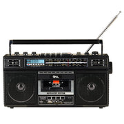 QFX - Rechargeable Cassette AM/FM/SW1-2 Radio Bluetooth Boombox with USB Recording - Black