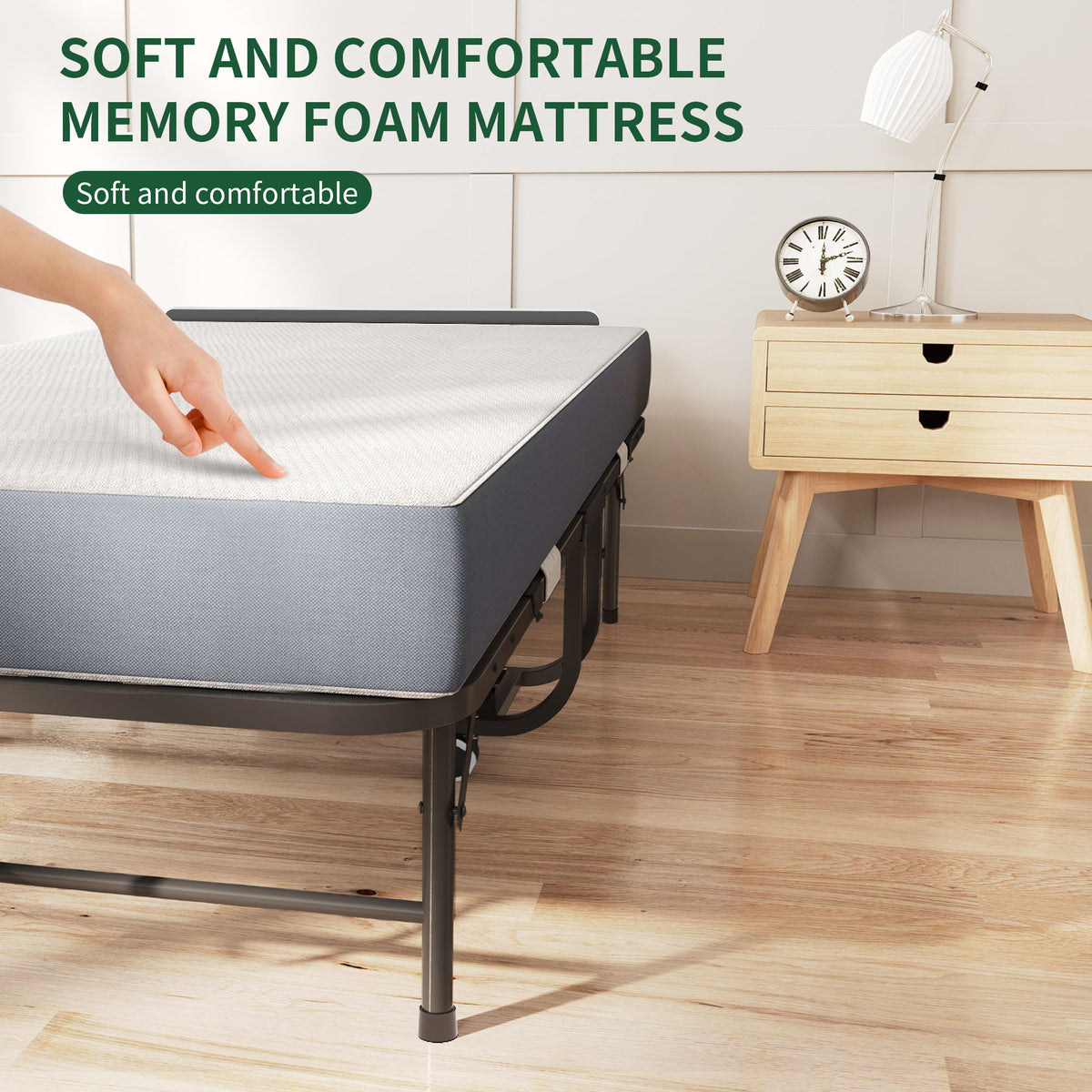 Cama Plegable Doble Ancha para Personas Altas, Extralarga y Ancha con Ruedas y Espuma Viscoelástica, Capacidad para Huéspedes de Alta Resistencia, Cuna Portátil Espaciosa - Negro