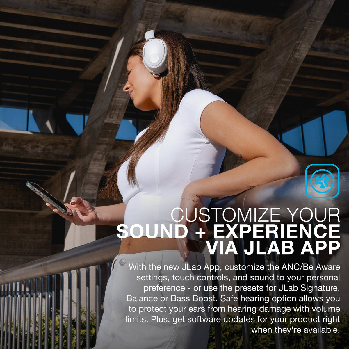 JLab - JBuds Lux ANC Wireless Bluetooth Over-Ear Headphones with Active Noise Cancelling, Spatial Audio & 70+ Hour Battery - Cloud White