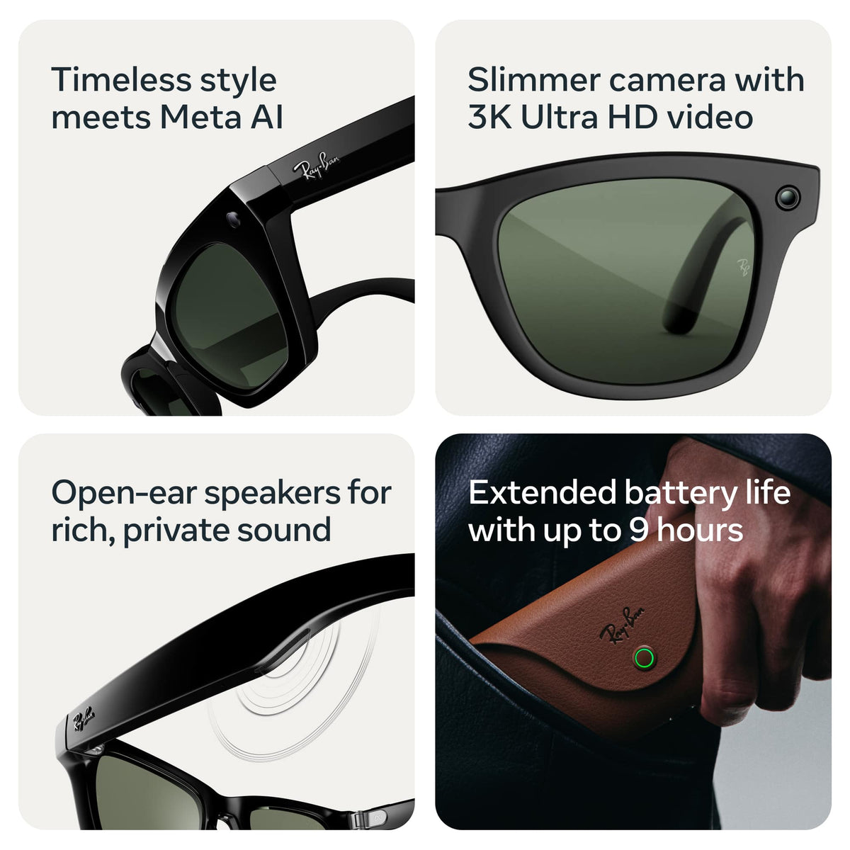Ray-Ban Meta - (Gen 3) Wayfarer Large - AI Glasses with Camera - Transitions Grey - Shiny Black