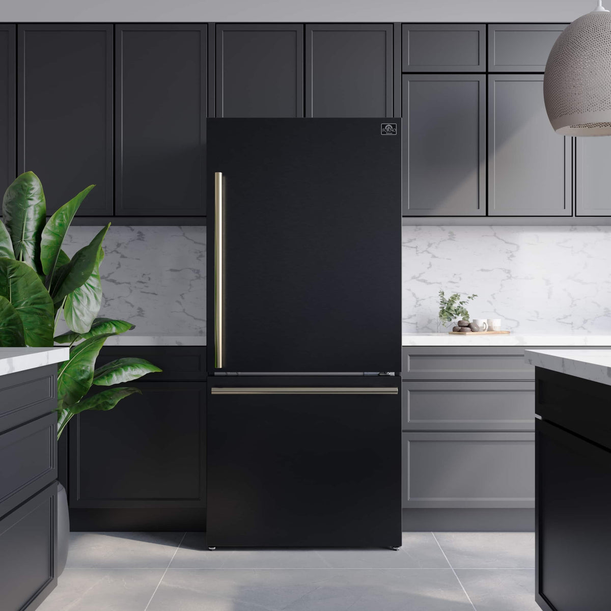 Forno Appliances - 32 in. Wide Milano Espresso 17.2 Cu. Ft. Counter-Depth Bottom Freezer Refrigerator with Right Swing Door - Black