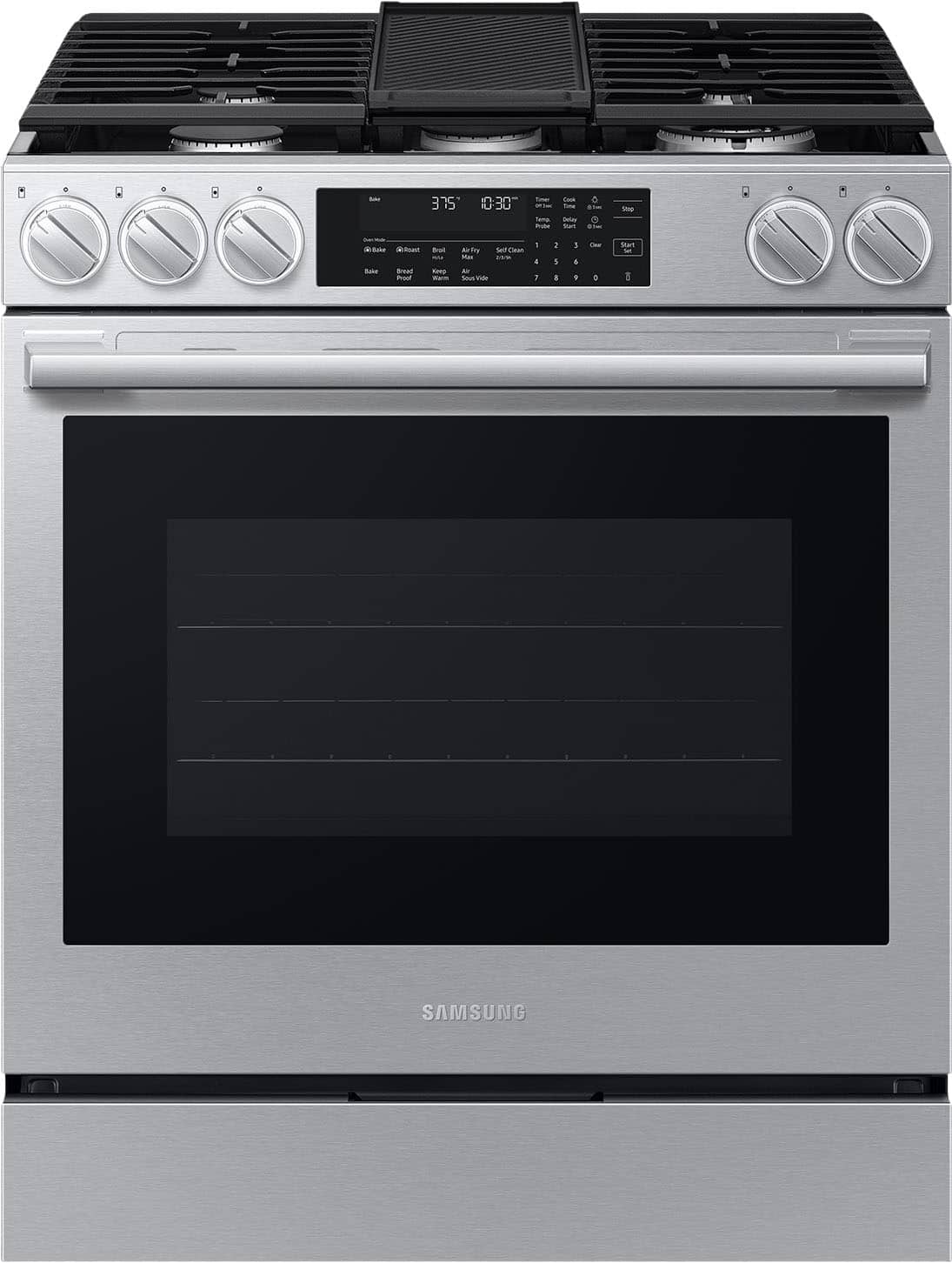 Samsung - 29 in. Wide 5 Burner 6.3 cu. ft. Bespoke Smart Slide-In Gas Range with Illuminated Precision Knobs - Stainless Steel