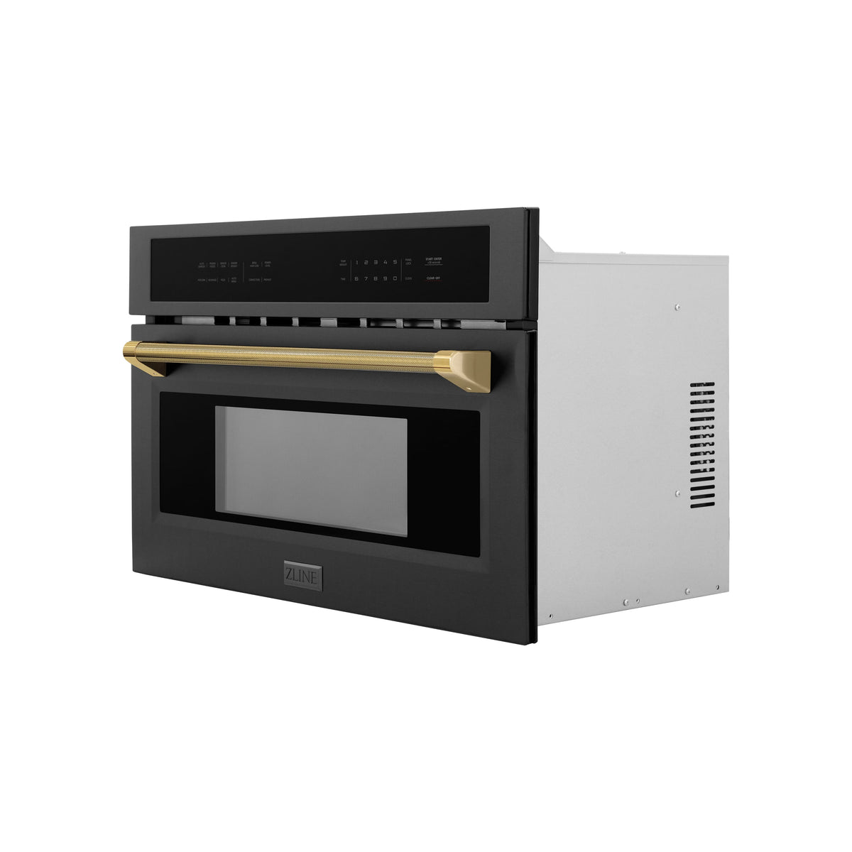 ZLINE - Autograph 30 in. 1.6 cu ft. Built-in Convection Microwave Oven and Polished Gold Helix Handle - Black Stainless Steel