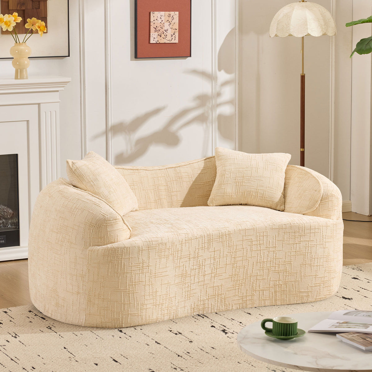 Curved 2 Person Compress Sofa With Armrests, Includes Pillows
