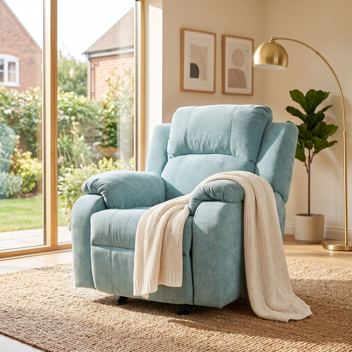 Sillón reclinable manual tapizado con 3 posiciones de respaldo ajustables