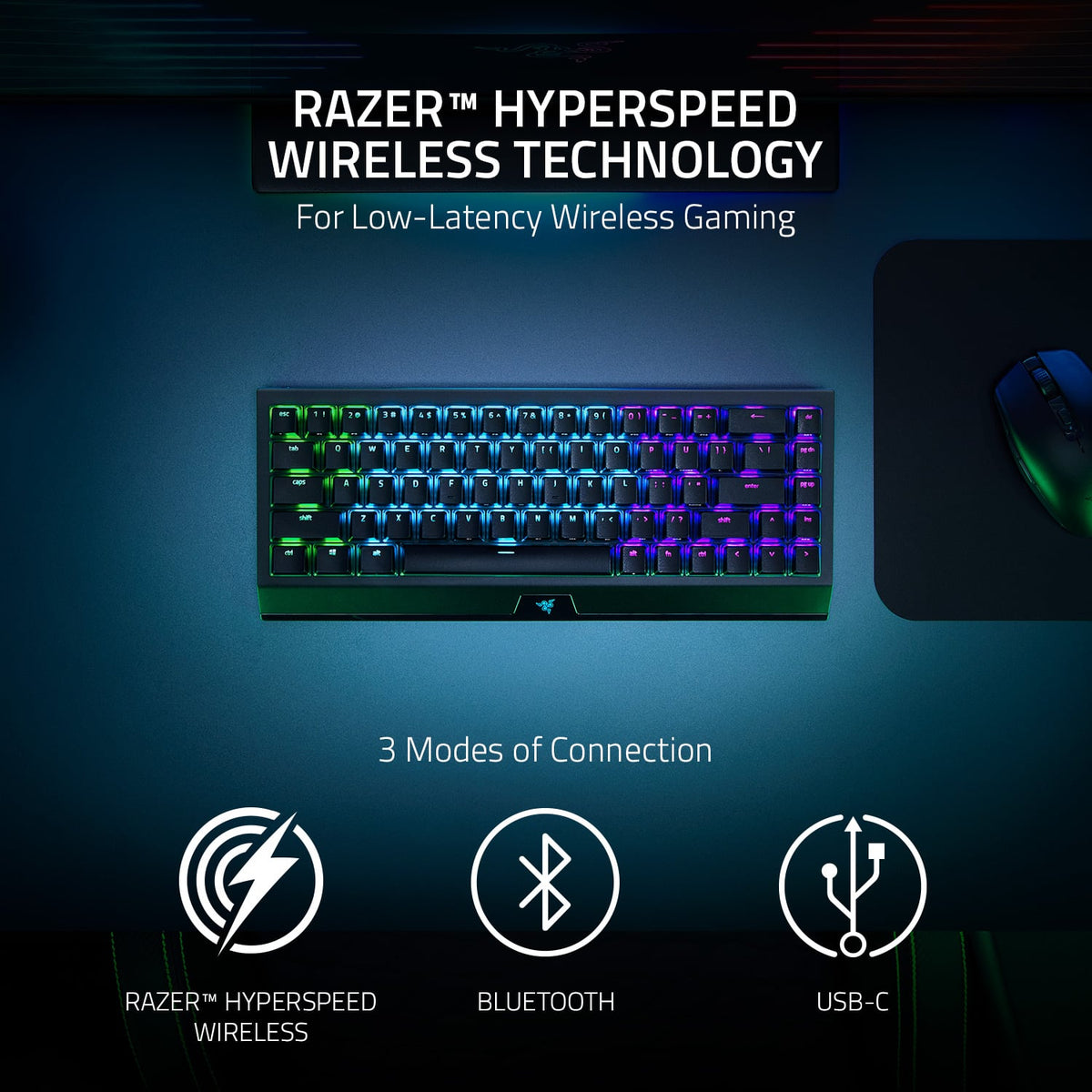 Razer - BlackWidow V3 Hyperspeed Phantom Edition 65% Mini Wireless Mechanical Gaming Keyboard with Chroma RGB Backlighting - Black
