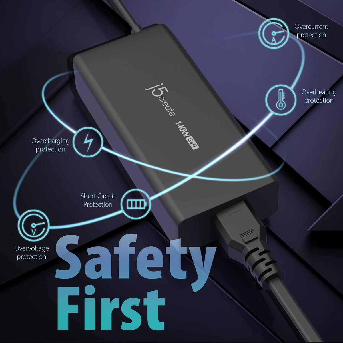 j5create - 140W GaN PD 3.1 USB-C Charger - Black
