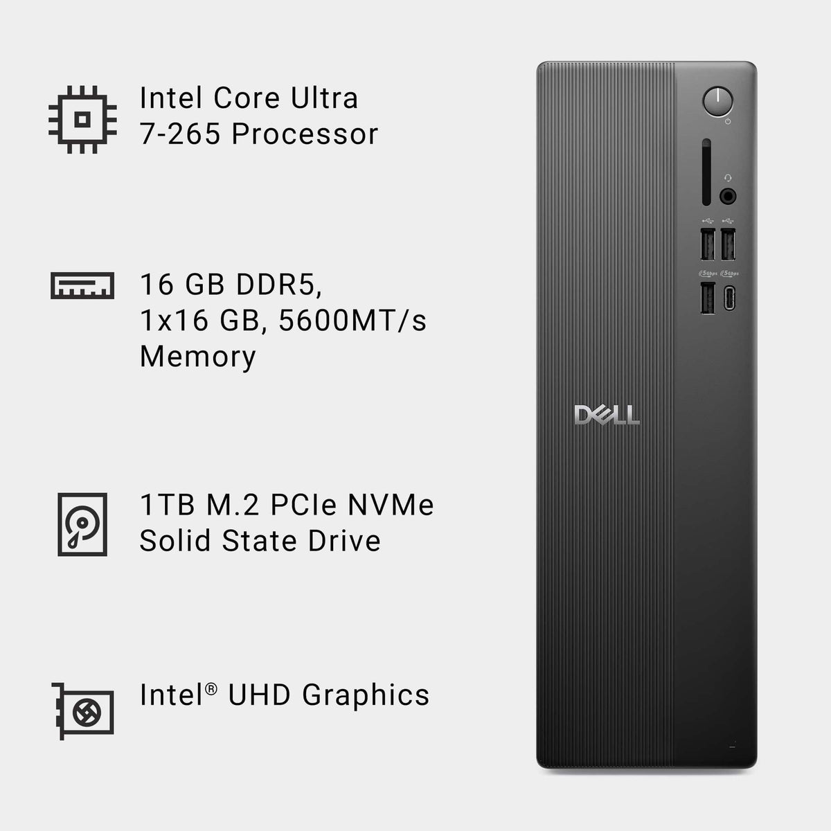 Dell - Slim Desktop - Intel Core Ultra 7 Series 2 265 2025 - 16GB Memory - 1TB Storage - Black