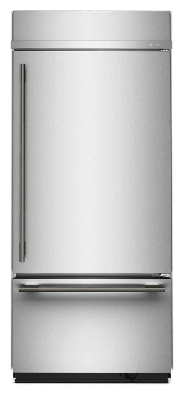 KitchenAid - 36 in. Wide 20.8 cu. ft. Built-In Bottom Mount Refrigerator with Platinum Interior - Stainless Steel