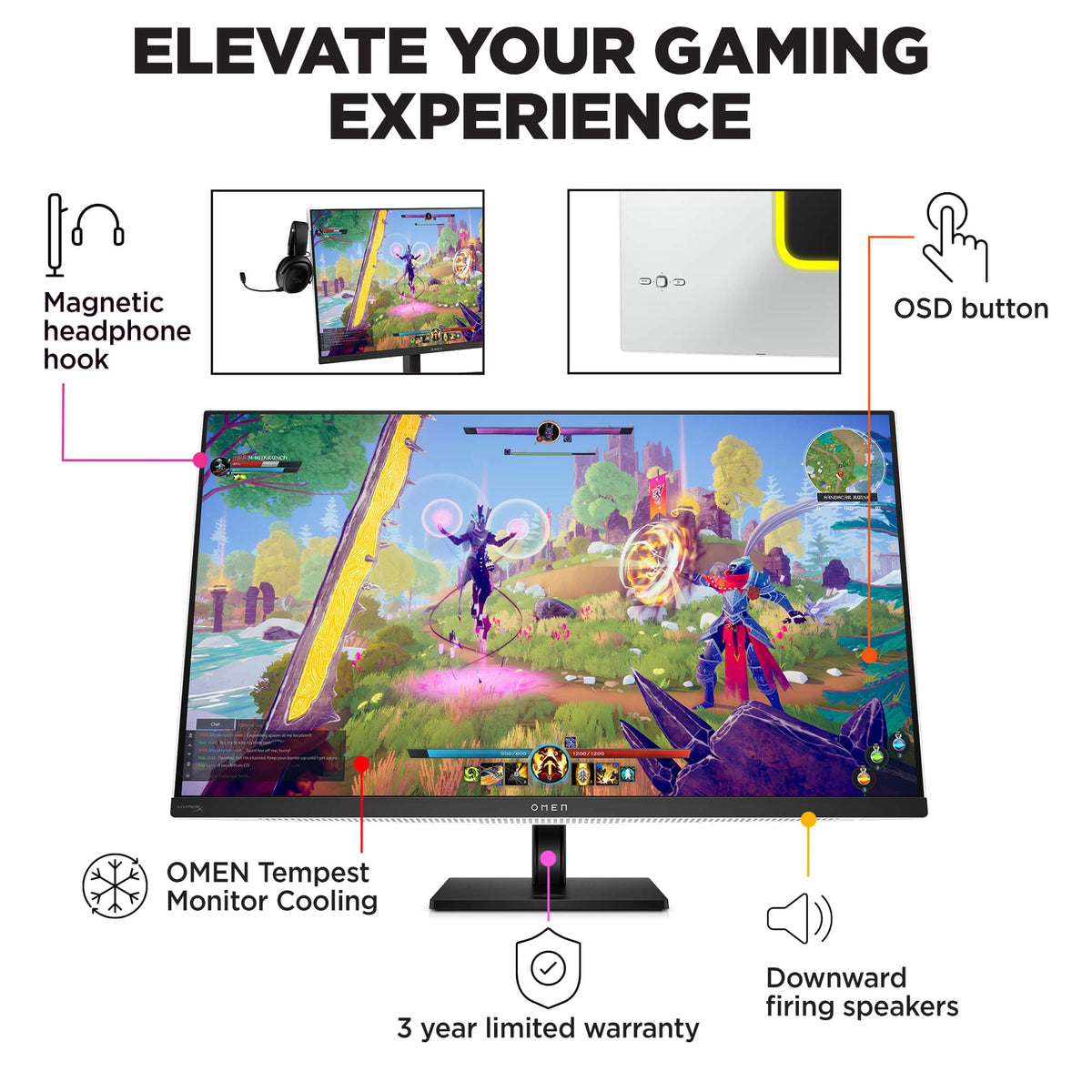 HP OMEN - Transcend 31.5" QD-OLED 4K UHD 240Hz G-SYNC Compatible Gaming Monitor with Adjustable Height - Black/White