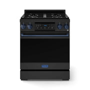 30 in. Wide 4 burner Gordon Ramsay Series by Thor Kitchen 4.55 Cu. Ft Freestanding Gas Range with Navy Blue Hardware - Black