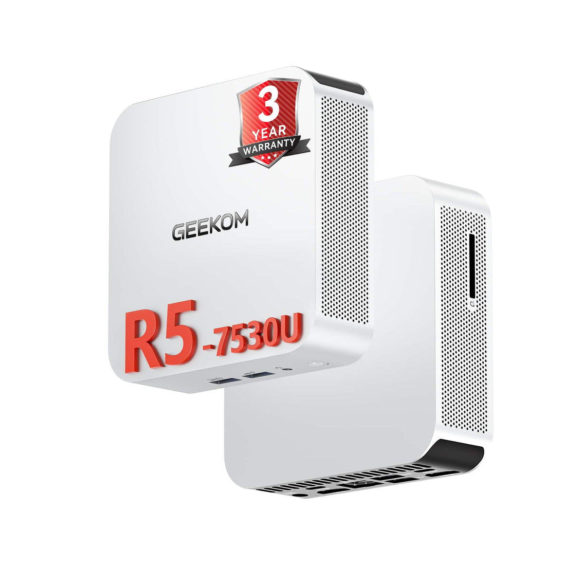 GEEKOM - A5 Pro Mini PC AMD Ryzen 5 7530U, 16GB DDR4 RAM, 512GB NVMe SSD Storage - Silver
