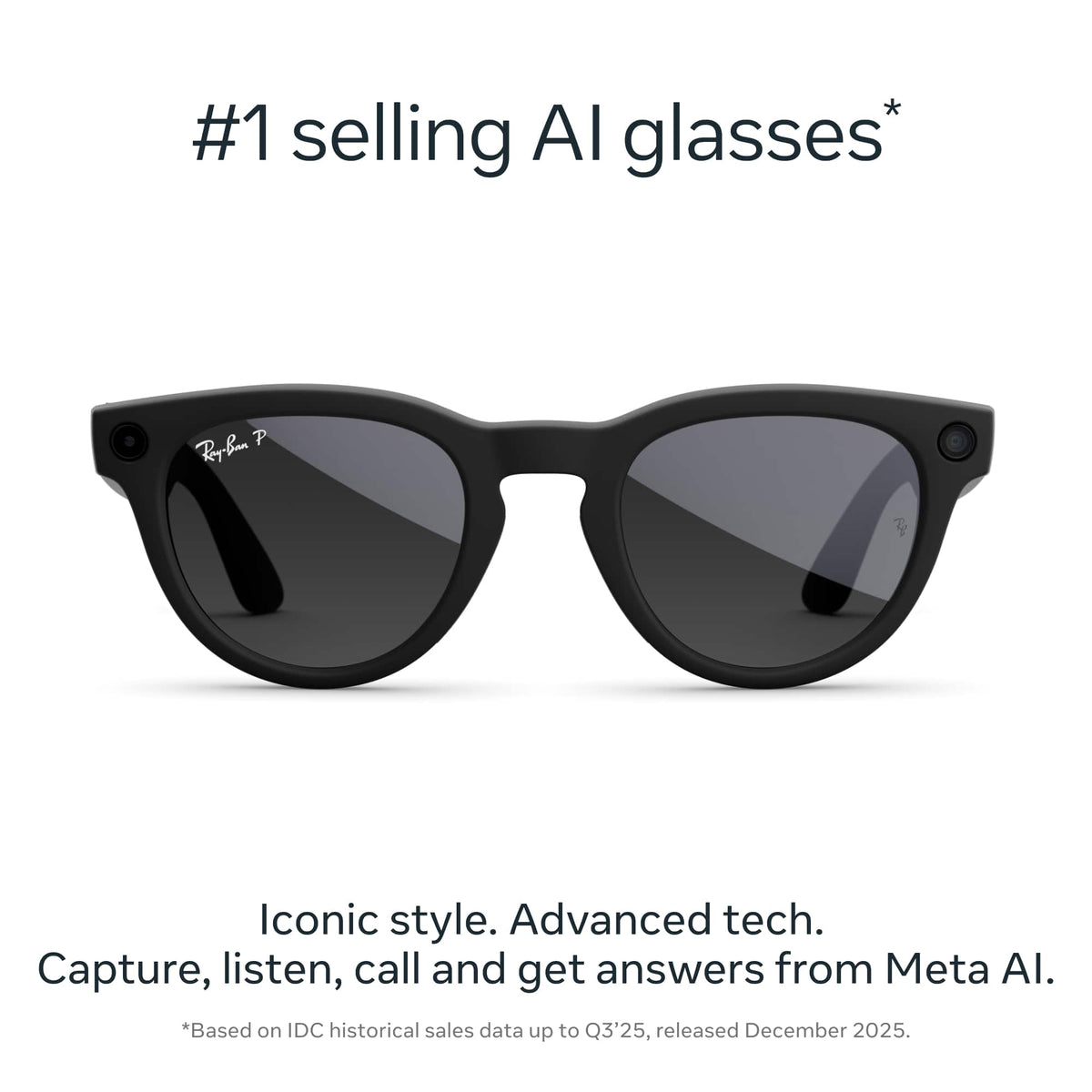 Ray-Ban Meta - Headliner (Gen 2) glasses with Meta AI, Audio, Photo, Video Compatibility - Polarized Graphite lenses - Matte Black