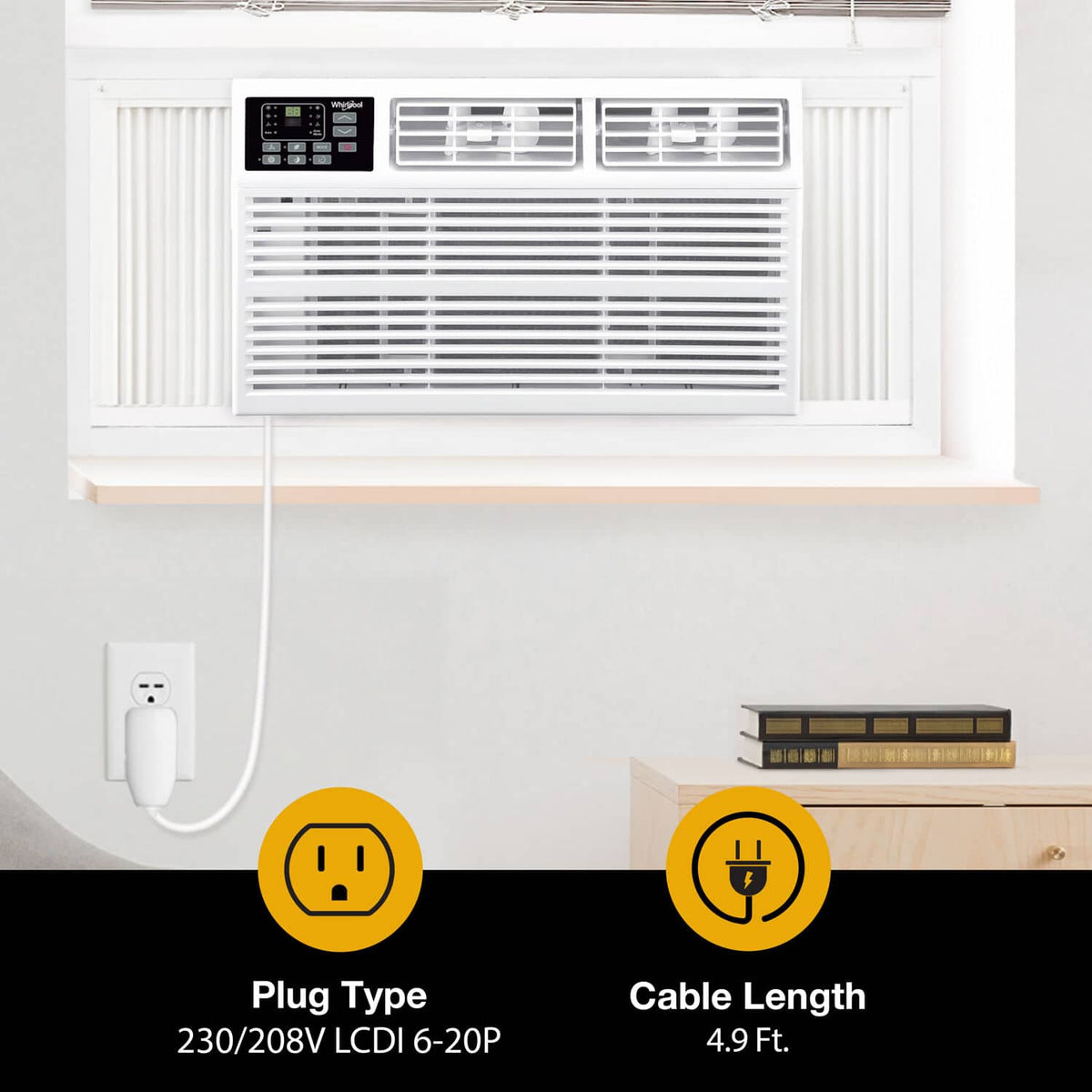 Whirlpool - 1,500 Sq. Ft. 23,200 BTU 230V Window Mounted Air Conditioner with Supplemental Heat - White