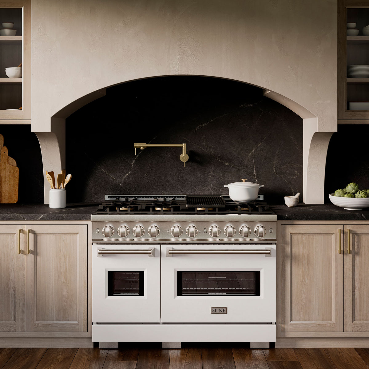 ZLINE - 48 in. 6.7 cu. ft. Classic Freestanding DuoPro Gas Range with Dual Ovens in Satin Stainless Steel & White Doors - White Matte