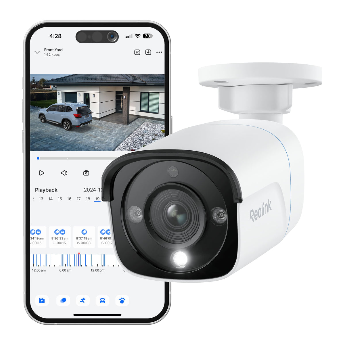 Reolink - 8-Channel, 4 - Bullet Camera Indoor/Outdoor 4K 8MP PoE 2TB Smart NVR Security Surveillance System - White