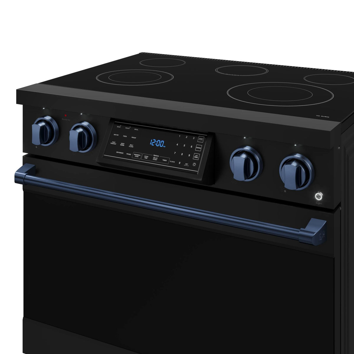 36 in. Wide 5 Elements Gordon Ramsay Series by Thor Kitchen 6.0 Cu.Ft Freestanding Electric Range with Navy Blue Handles - Black