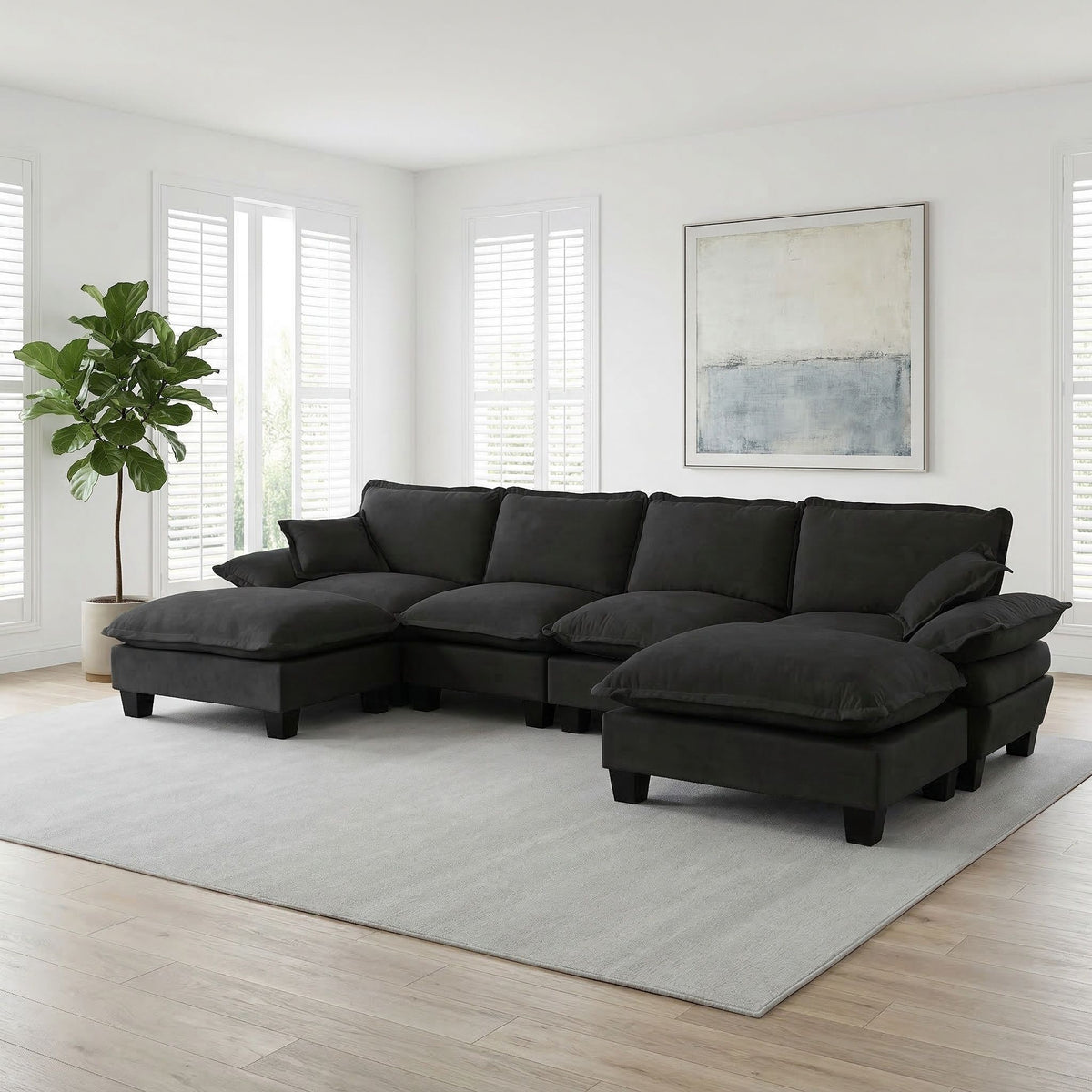 Sofá seccional modular con otomana y cojines móviles