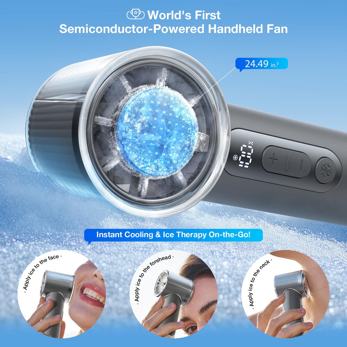 TORRAS - COOLiFY iva Handheld Portable Fan with Ice Cooler, 4900mAh Rechargeable Powerful, Mini Small Hand & Pocket Fan - Charcoal