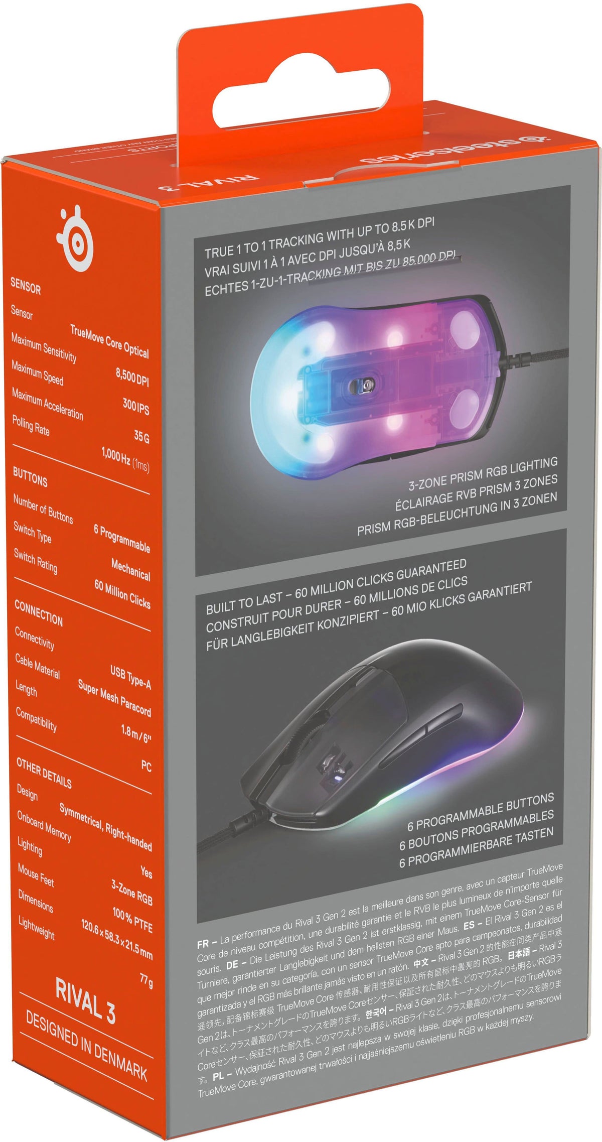 SteelSeries - Rival 3 Gen 2 Wired Optical Gaming Mouse with 3-Zone RGB for PC - Wired - Black