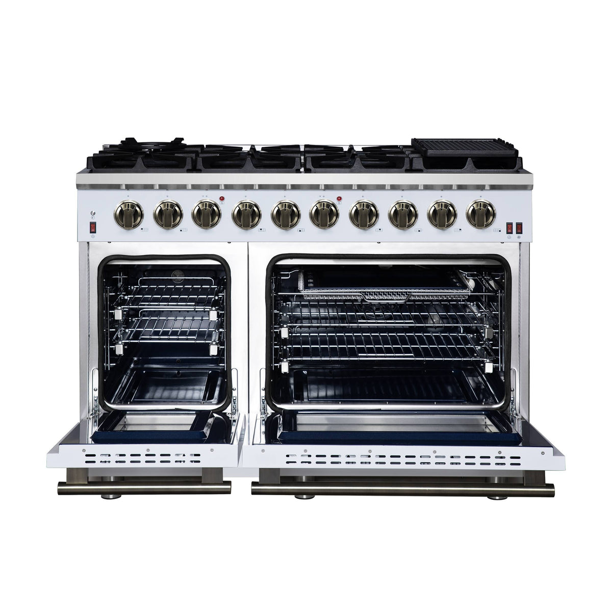 Forno Appliances - 48 in. Wide 8 Burner Massimo 6.58 Cu. Ft. Freestanding True Convection Gas Range with Air Fryer Kit, Wok Support - White