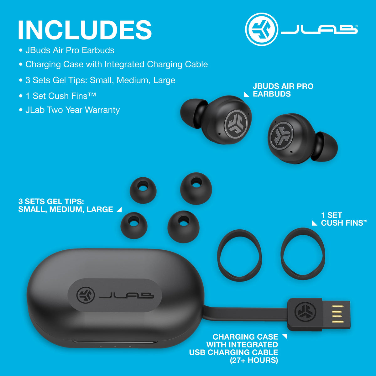 JLab - JBuds Air Pro True Wireless Earbuds - Black