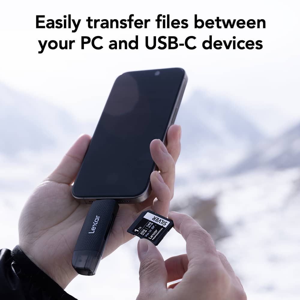 Lexar - Dual-Slot USB-A/C Reader, Up to 205MB/s Transfer Speed, Supports SD and microSD Cards - Black