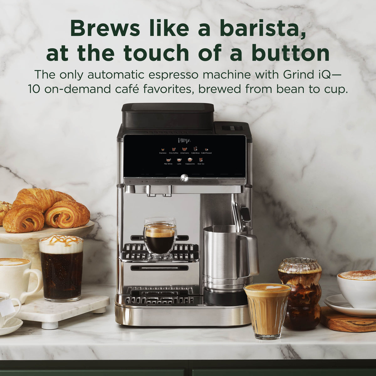 Ninja - AutoBarista Fully Automatic Espresso Machine & Frother, 10 Drink Presets, Built-In Grinder - Stainless Steel