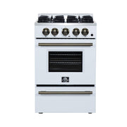 Forno Appliances - 24 in. Wide 4 burner Breno 2.3 Cu. Ft. Freestanding Gas Range with Antique Brass Accents - White