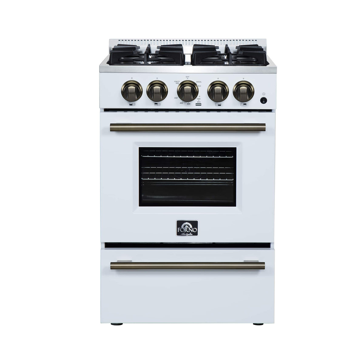 Forno Appliances - 24 in. Wide 4 burner Breno 2.3 Cu. Ft. Freestanding Gas Range with Antique Brass Accents - White