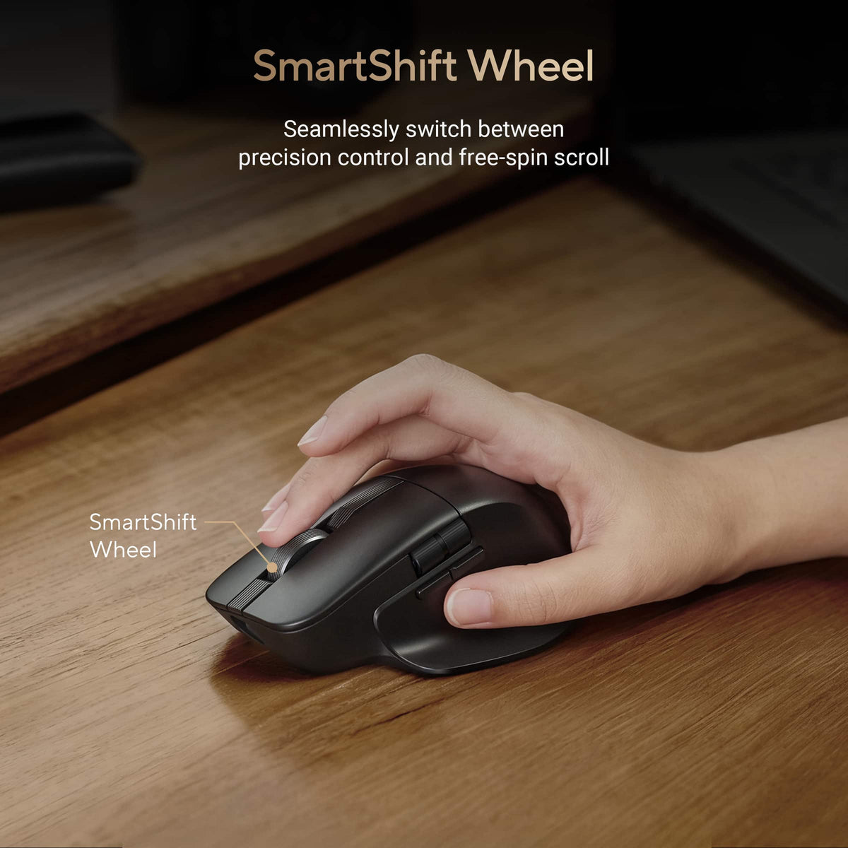 ASUS - ProArt MD301 Optical Ergonomic Mouse with Hot-Swappable Switches and SmartShift Scroll Wheel - Wireless - Black
