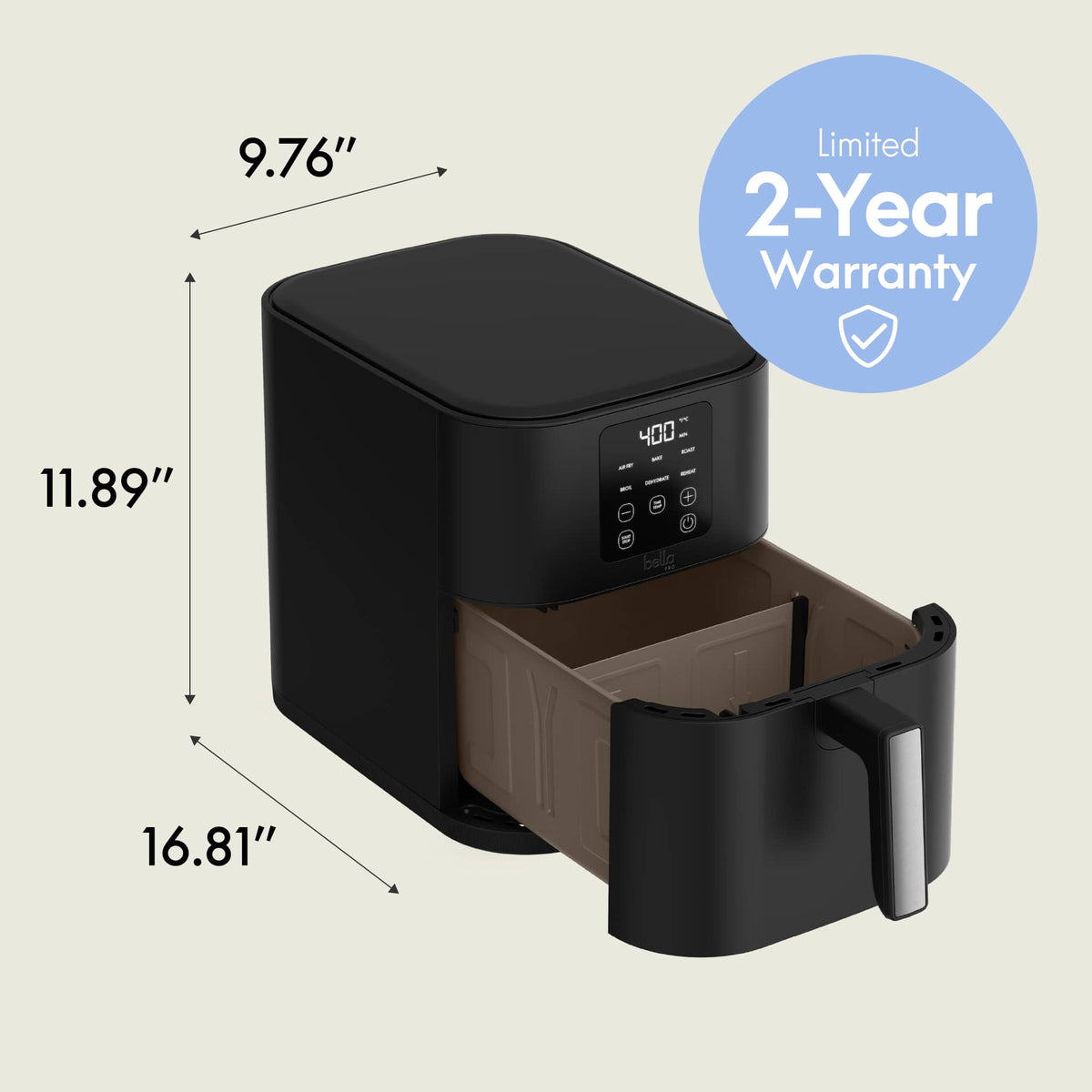 bella PRO - 8-qt. Slim Dual Flex Basket Air Fryer with 6 Easy-to-Use Functions - Black