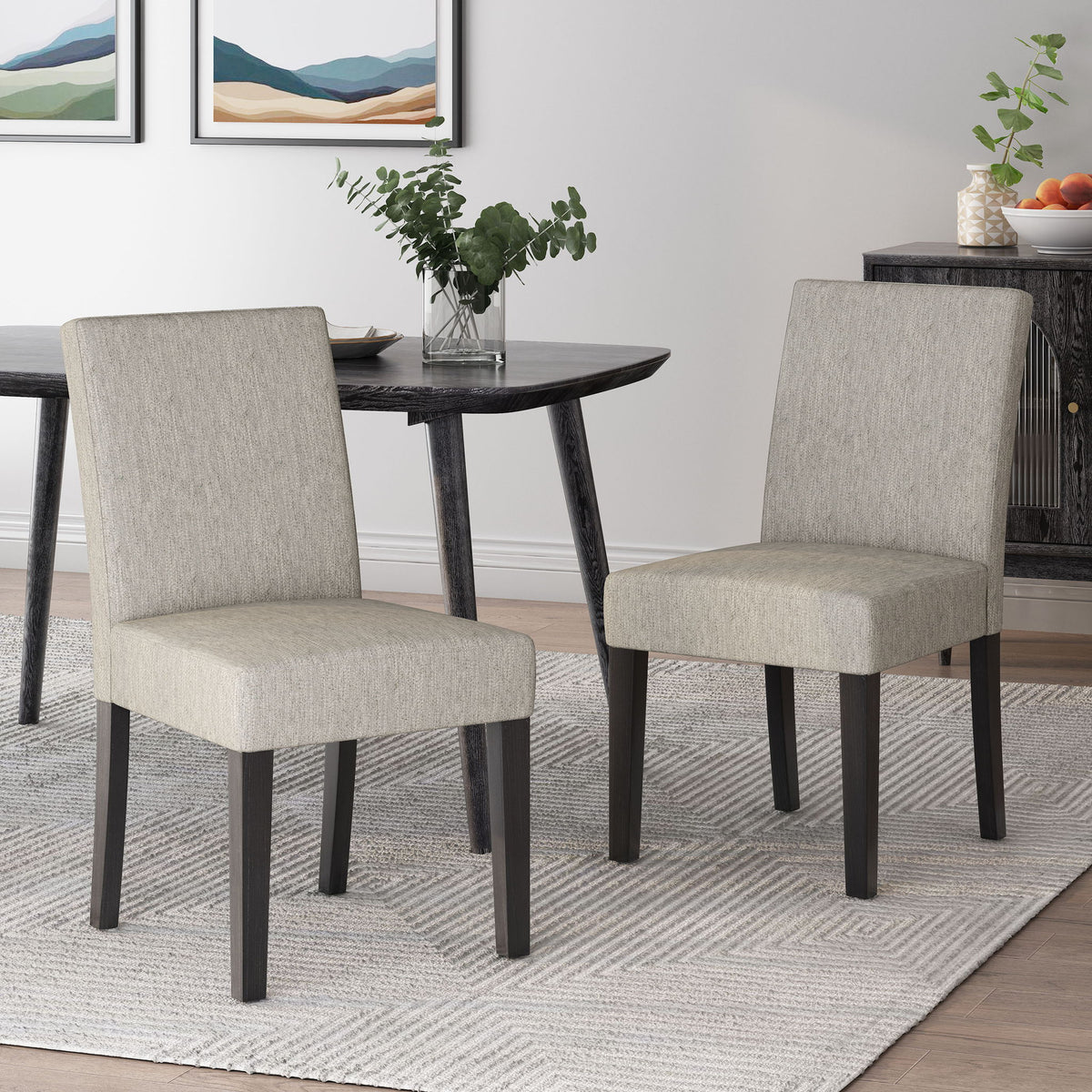 Contemporary Dining Chair With Upholstered Seating And Tapered Legs