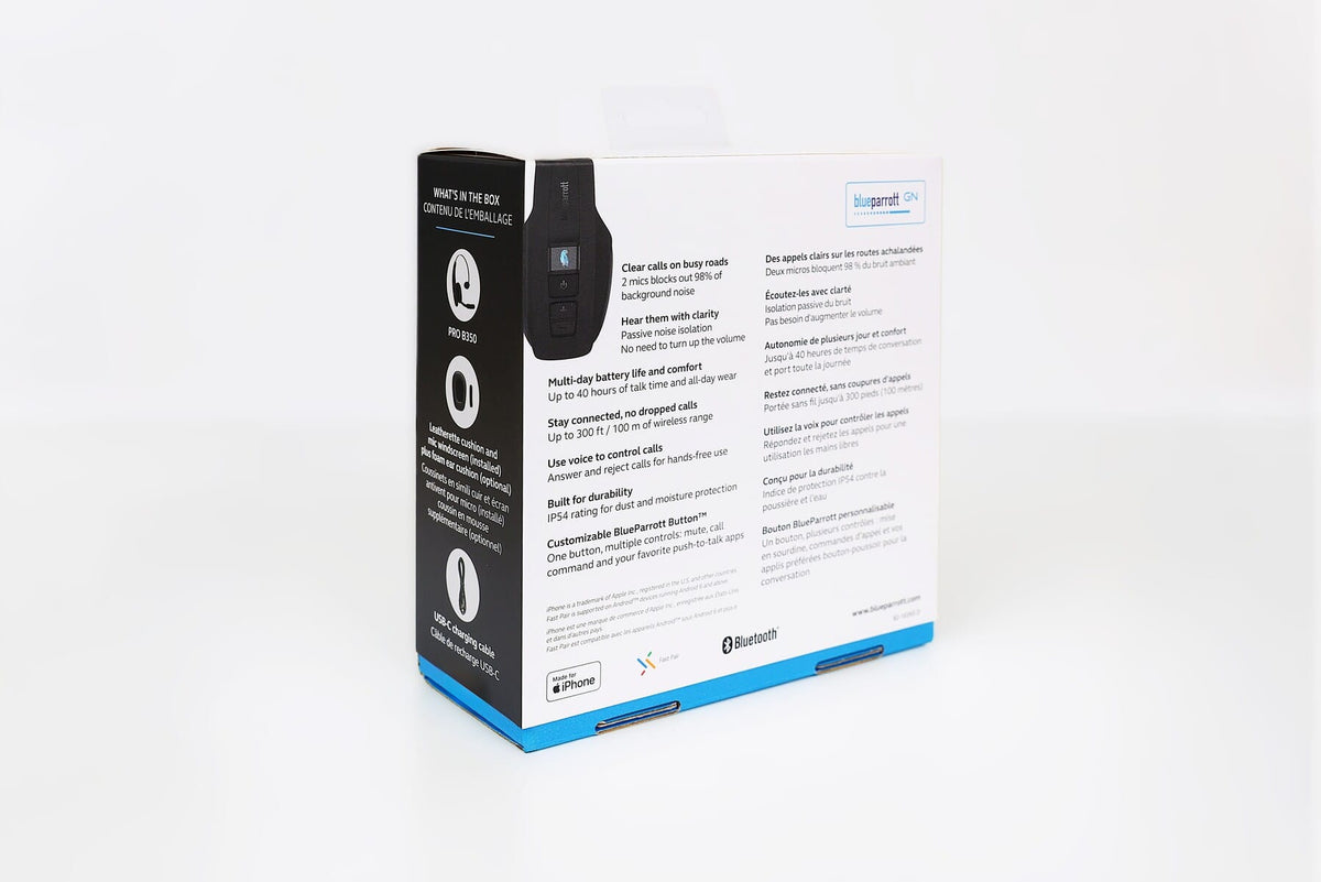 BlueParrott - Pro B350 Wireless Bluetooth Mono Headset with 98% AI Voice Isolation Mics and Lightweight Headband - Black